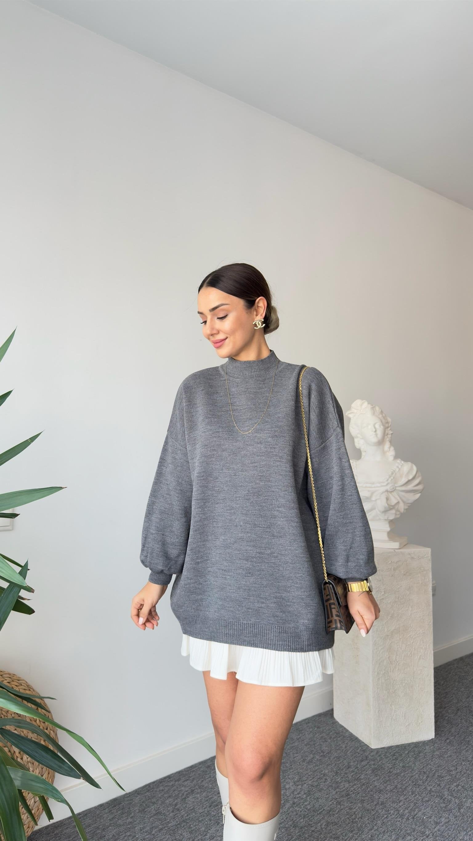 Balloon Sleeve Gray Sweater