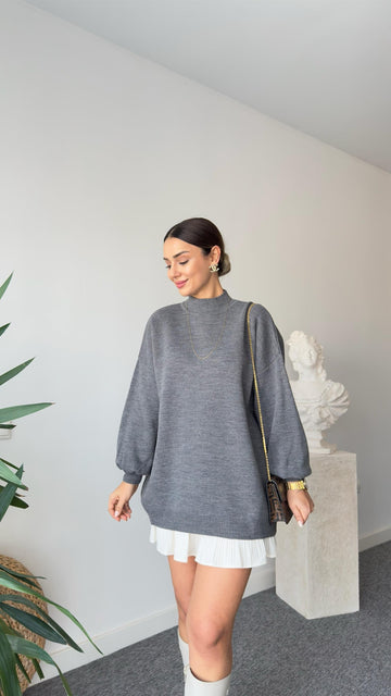 Balloon Sleeve Gray Sweater