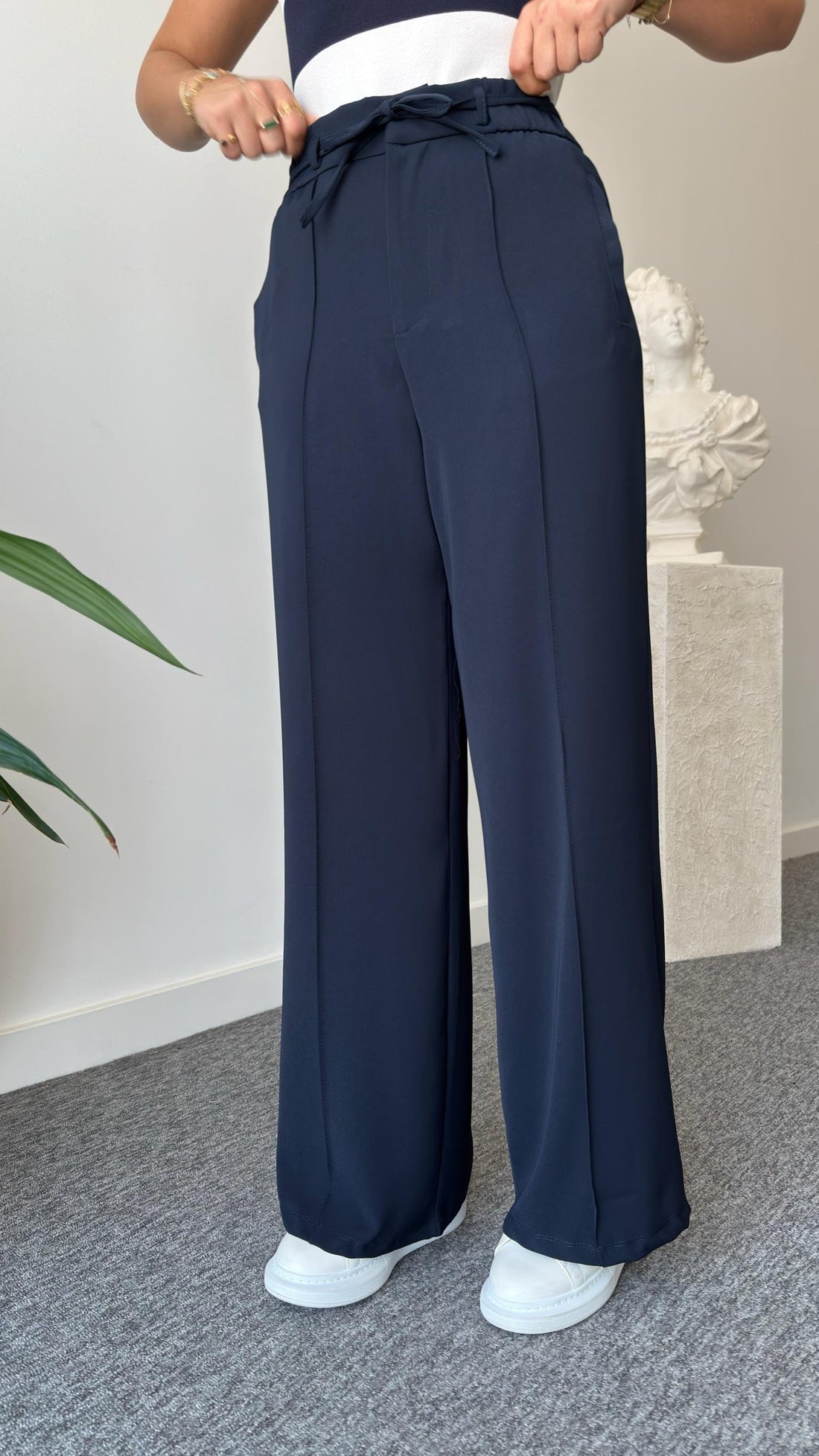 Navy Blue Fleto Pocket Wide Leg Trousers