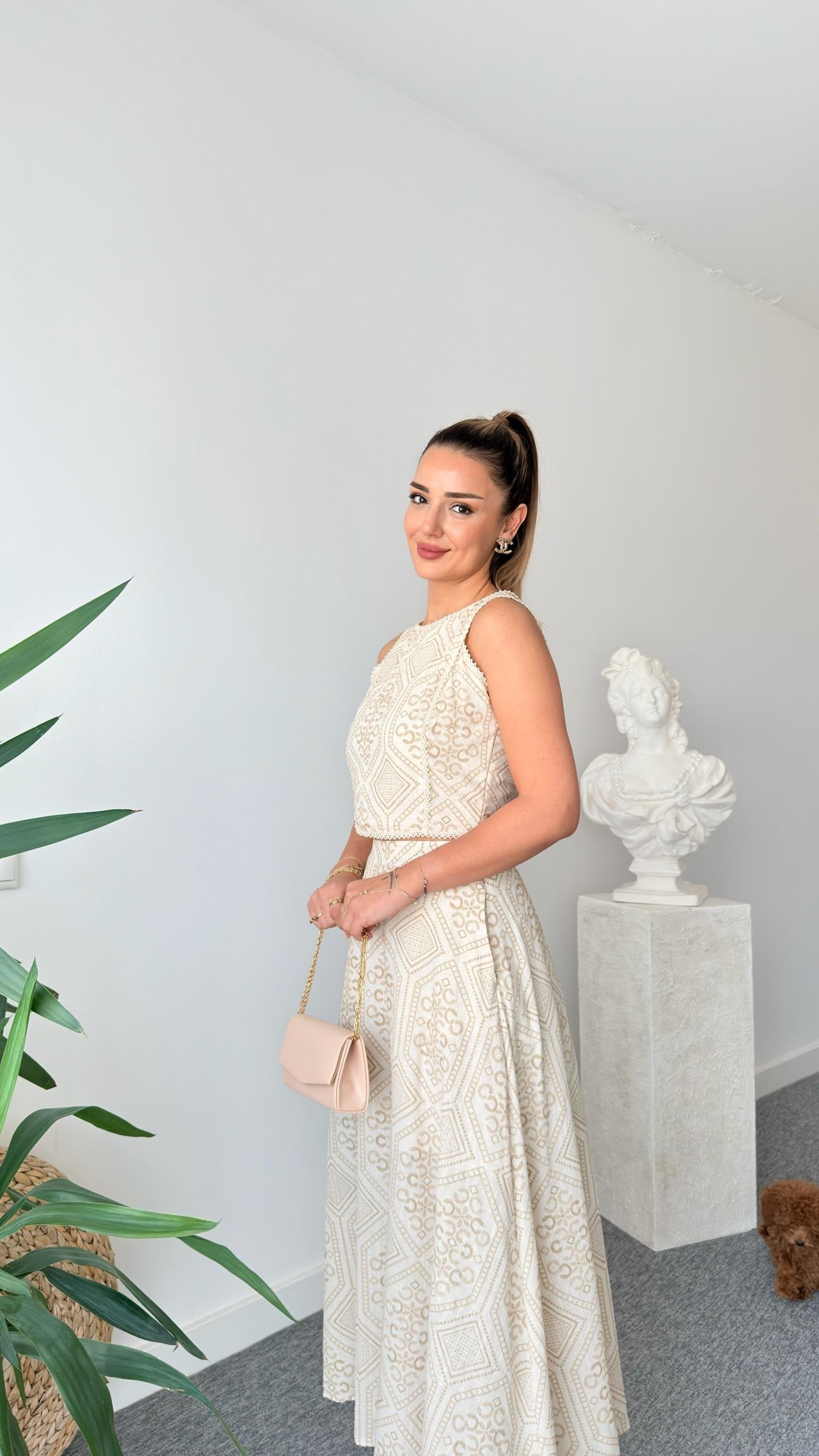 Patterned Linen Skirt Suit