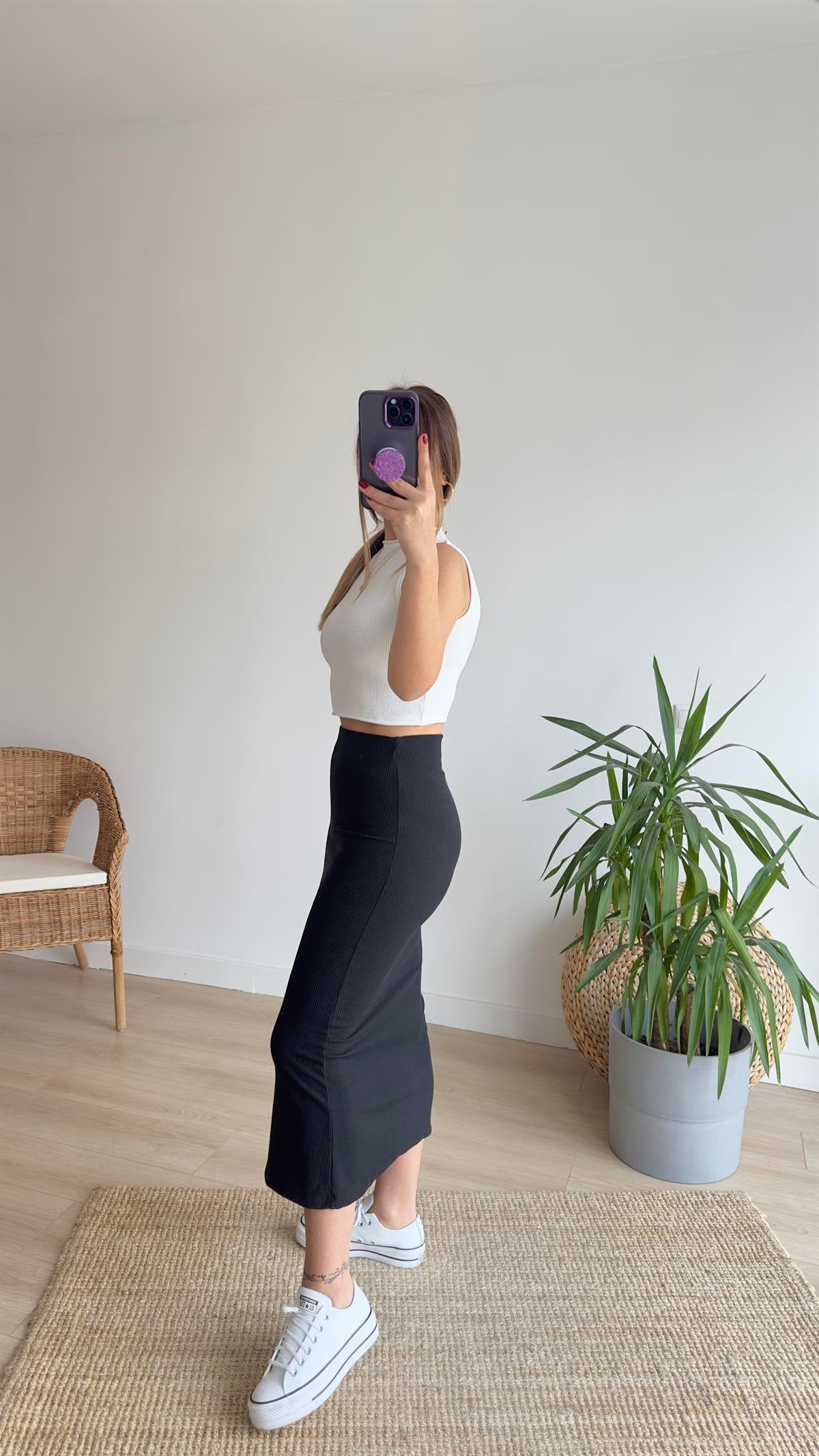 Black Midi Skirt with Slits