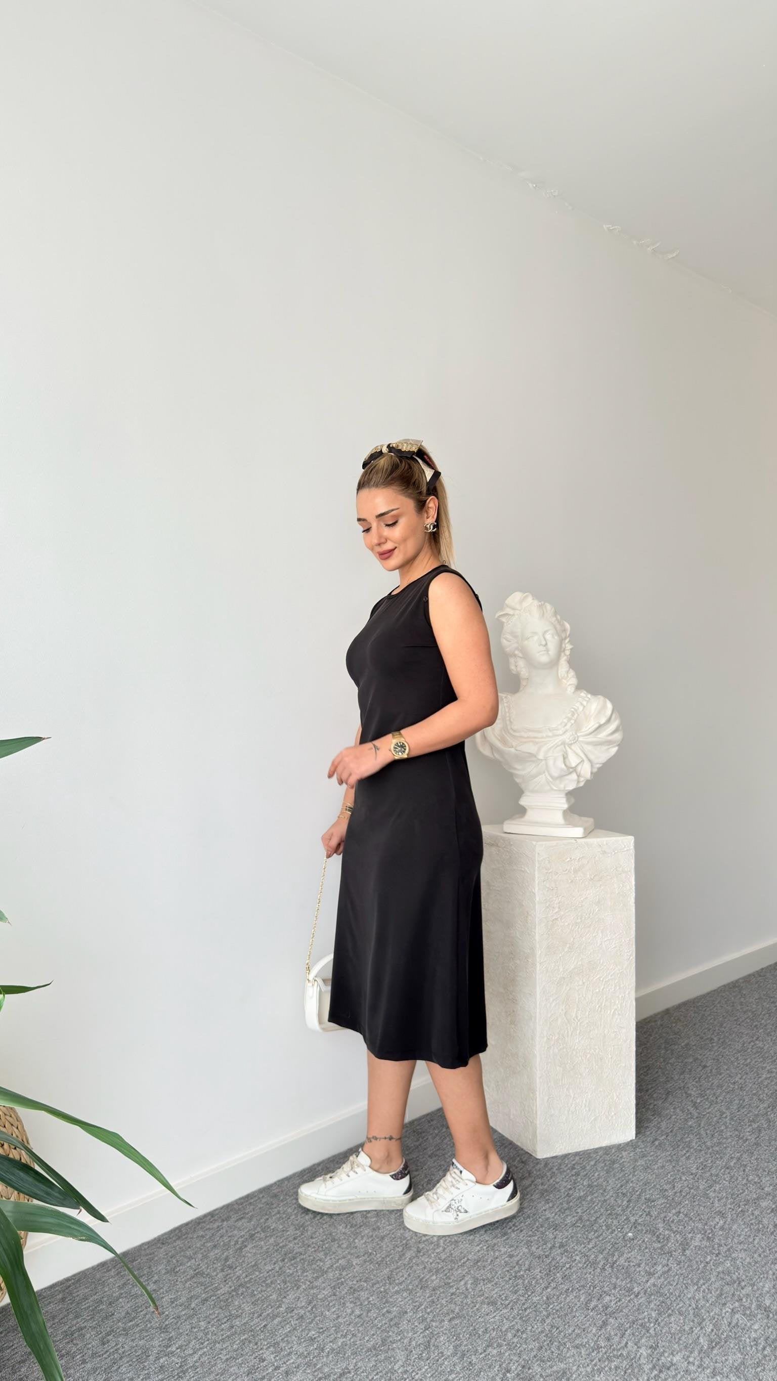 Black Premium Shirt Detailed Modal Dress