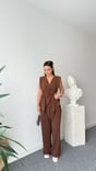Brown Jovo Asymmetric Cut Padded Suit