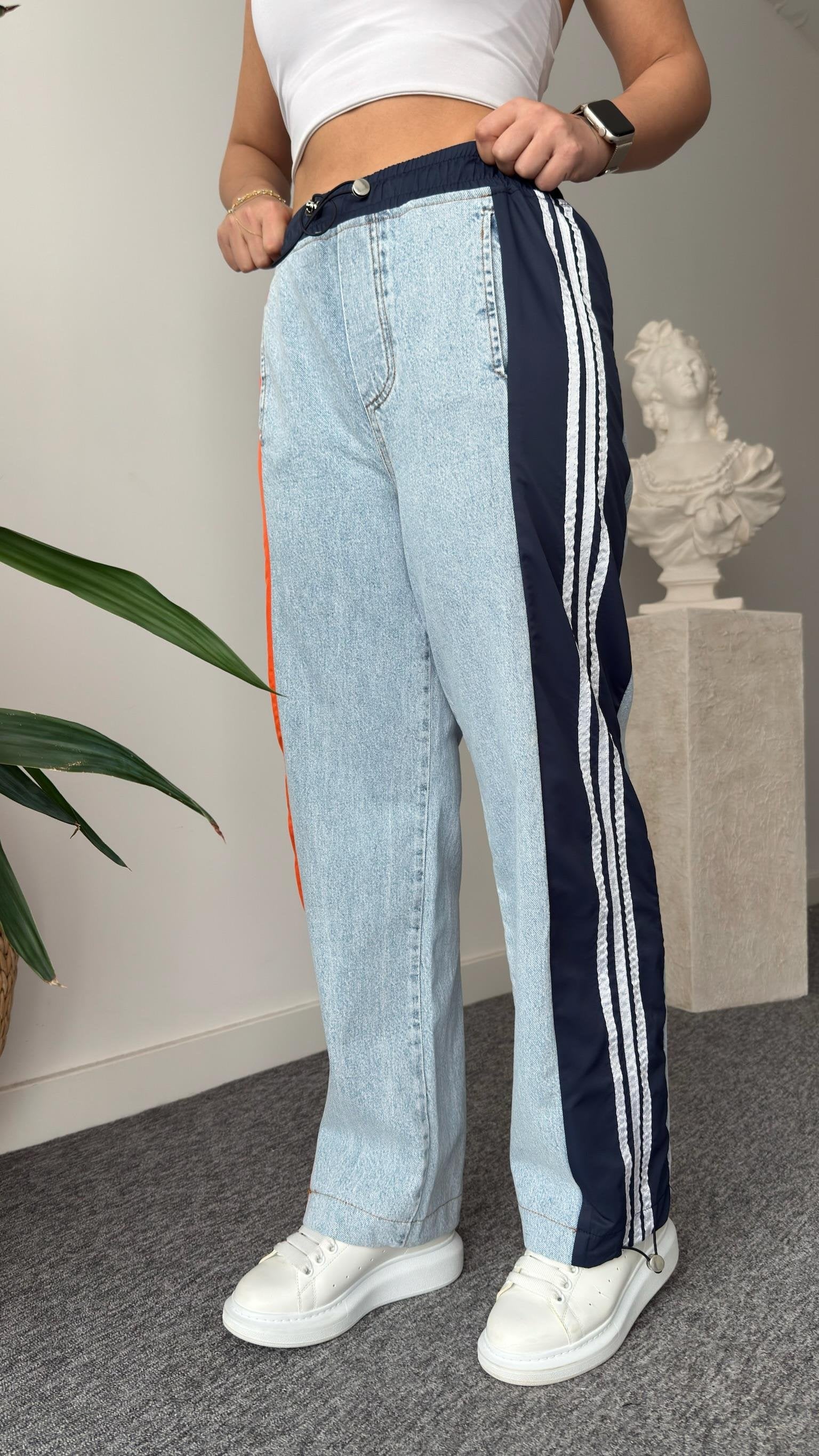 Breet Orange Color Transitional Design Jean Suit