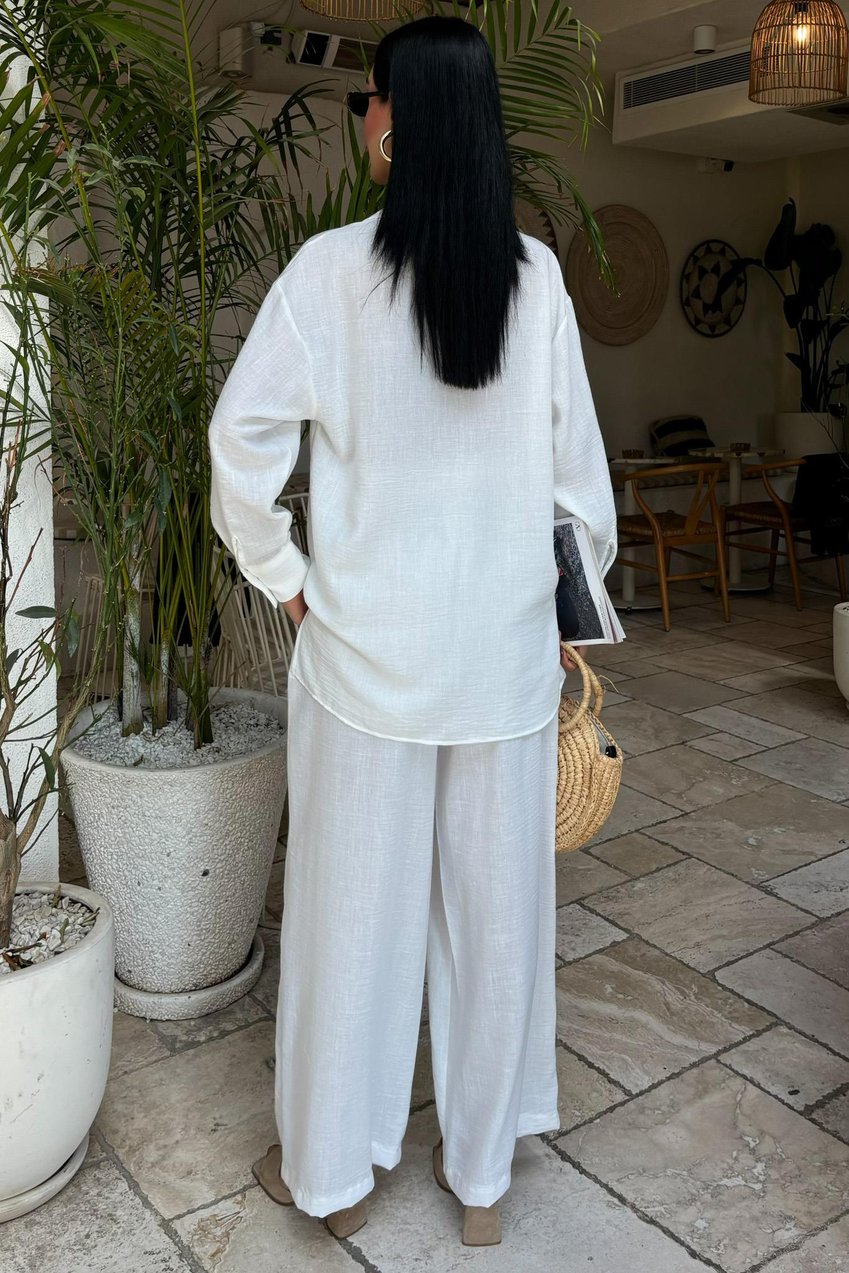 Open Collar Casual Linen Two Piece Suit
