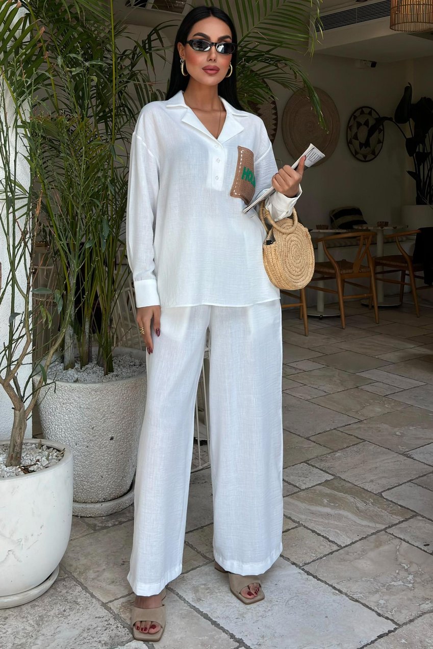 Open Collar Casual Linen Two Piece Suit