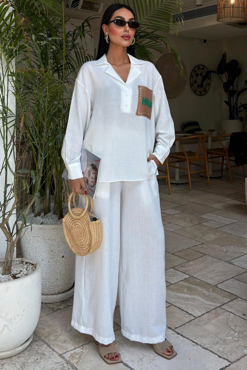 Open Collar Casual Linen Two Piece Suit