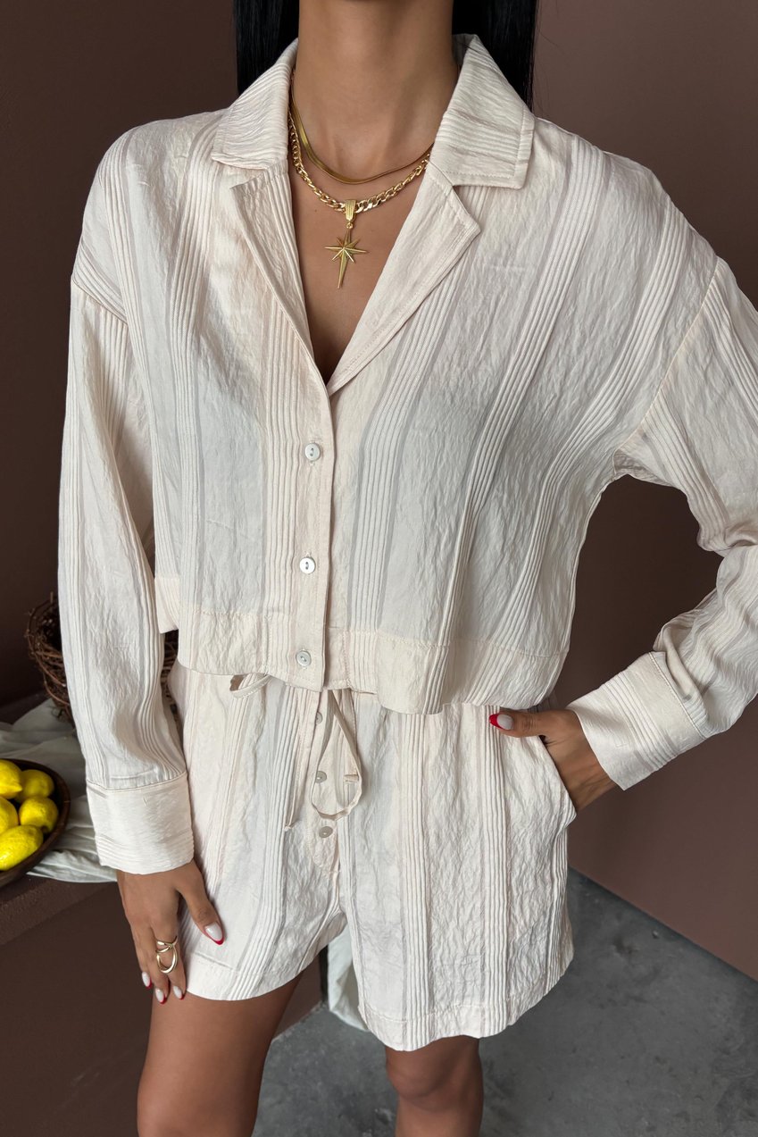 Applique Collar and Button Detailed Viscose Suit