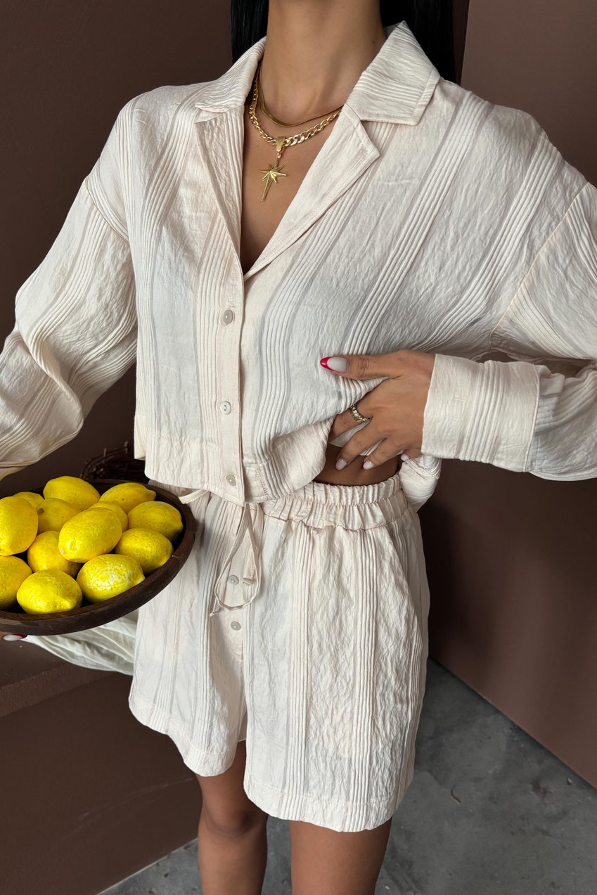 Applique Collar and Button Detailed Viscose Suit