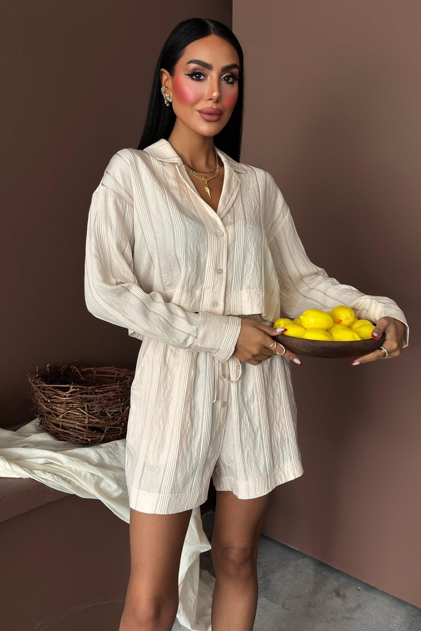 Applique Collar and Button Detailed Viscose Suit