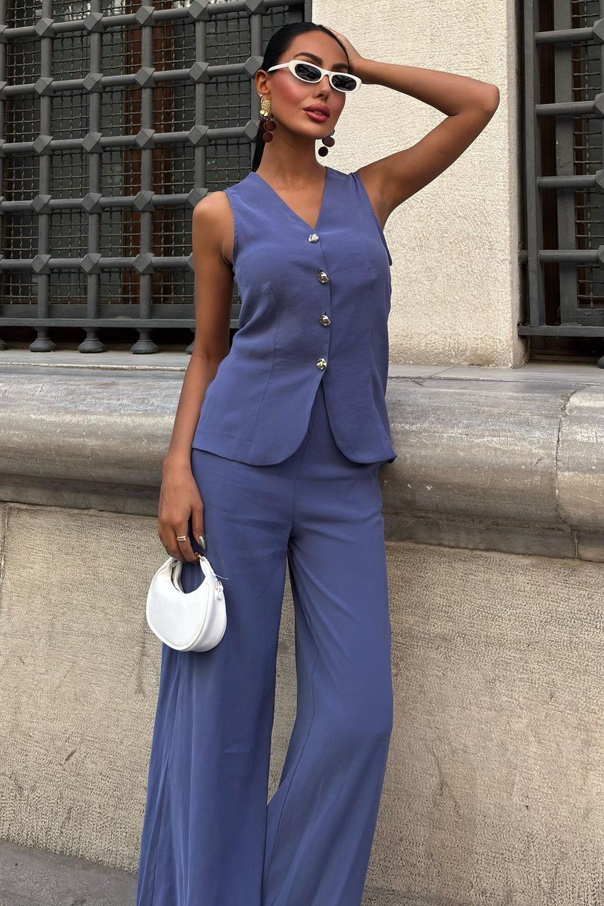 Lace-Up Vest Plazza Trouser Modal Set Blue