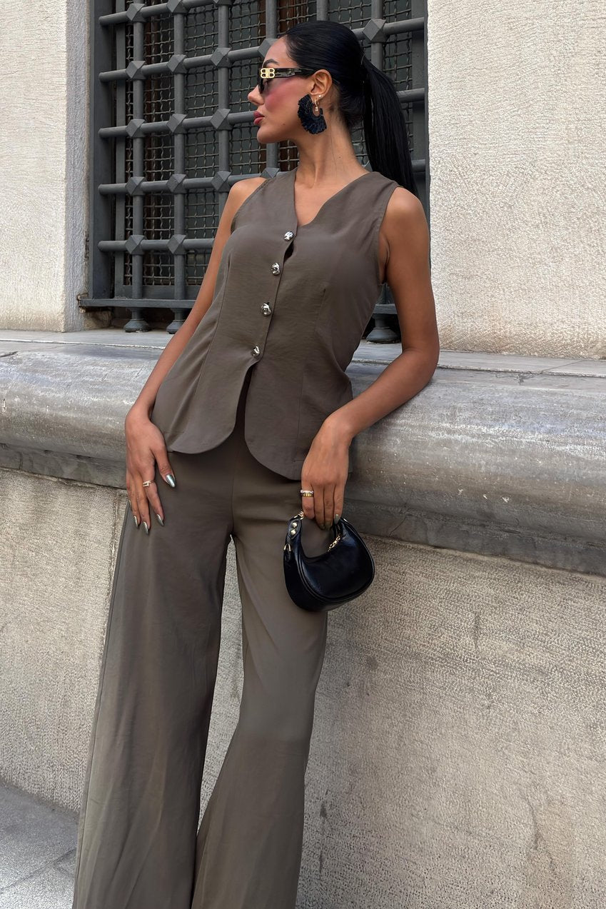 Lace-Up Vest Plazza Trouser Modal Set Grey