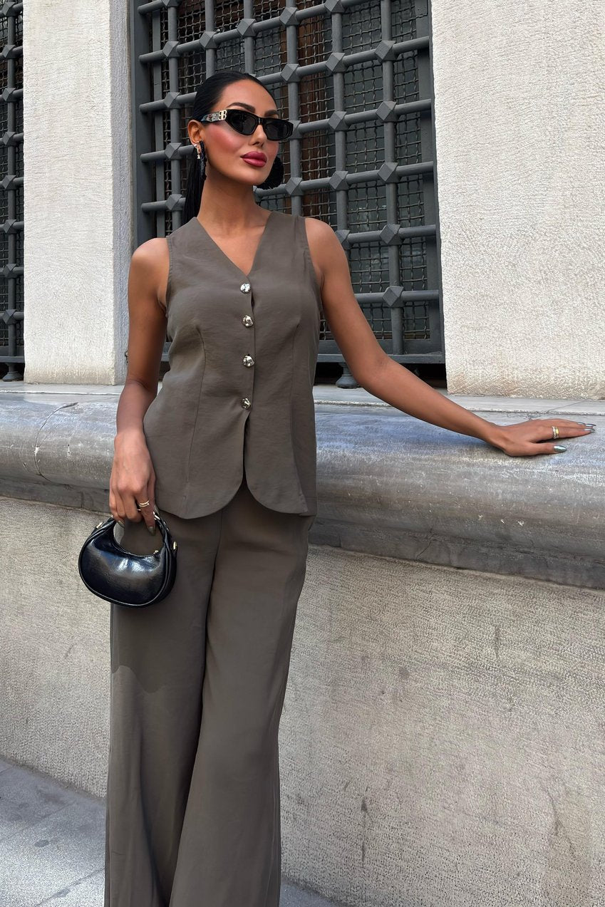 Lace-Up Vest Plazza Trouser Modal Set Grey