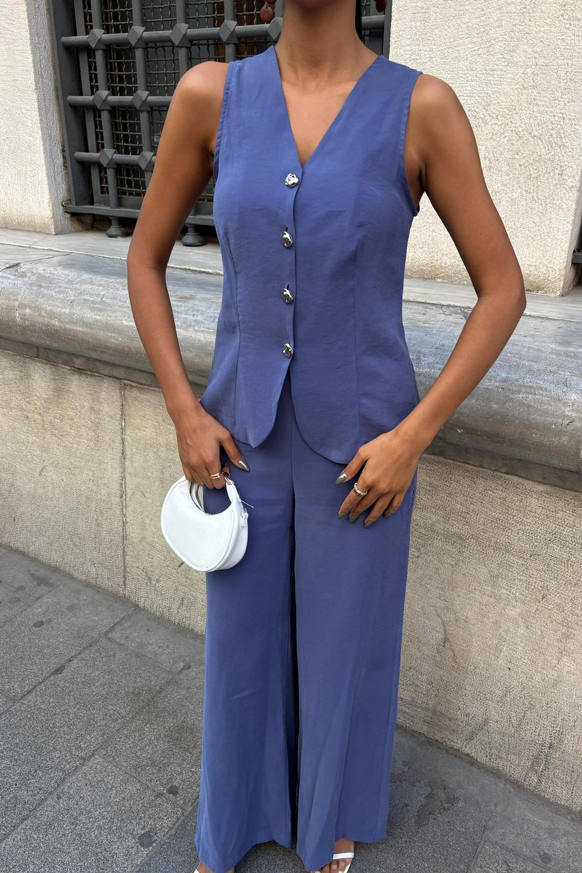 Lace-Up Vest Plazza Trouser Modal Set Blue