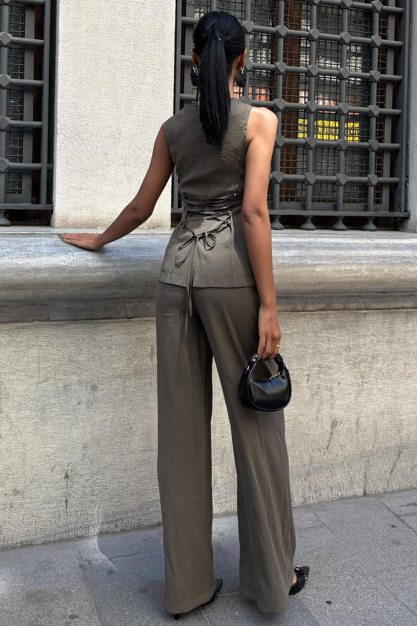 Lace-Up Vest Plazza Trouser Modal Set Grey