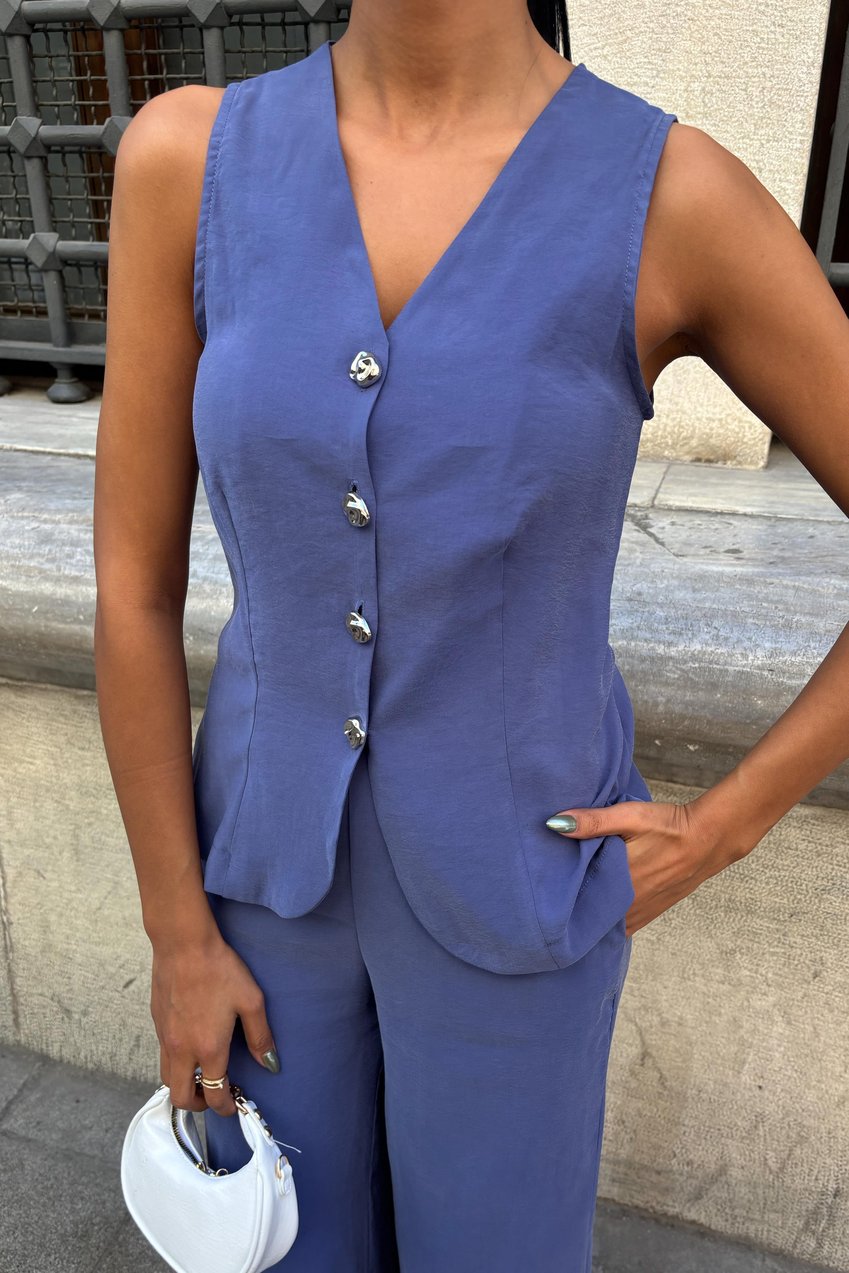 Lace-Up Vest Plazza Trouser Modal Set Blue