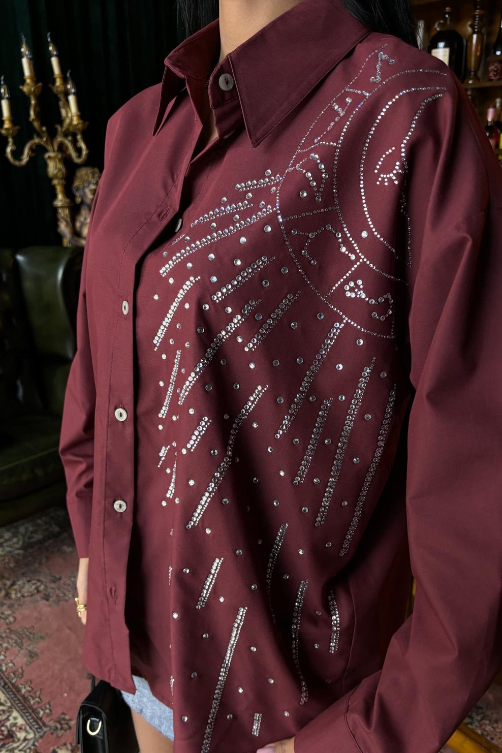 Moon Figured Stone Embroidered Poplin Shirt