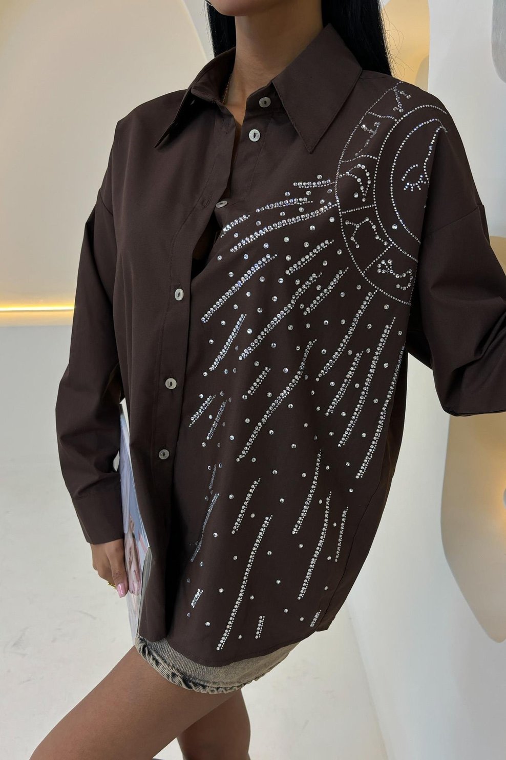 Moon Figured Stone Embroidered Poplin Shirt