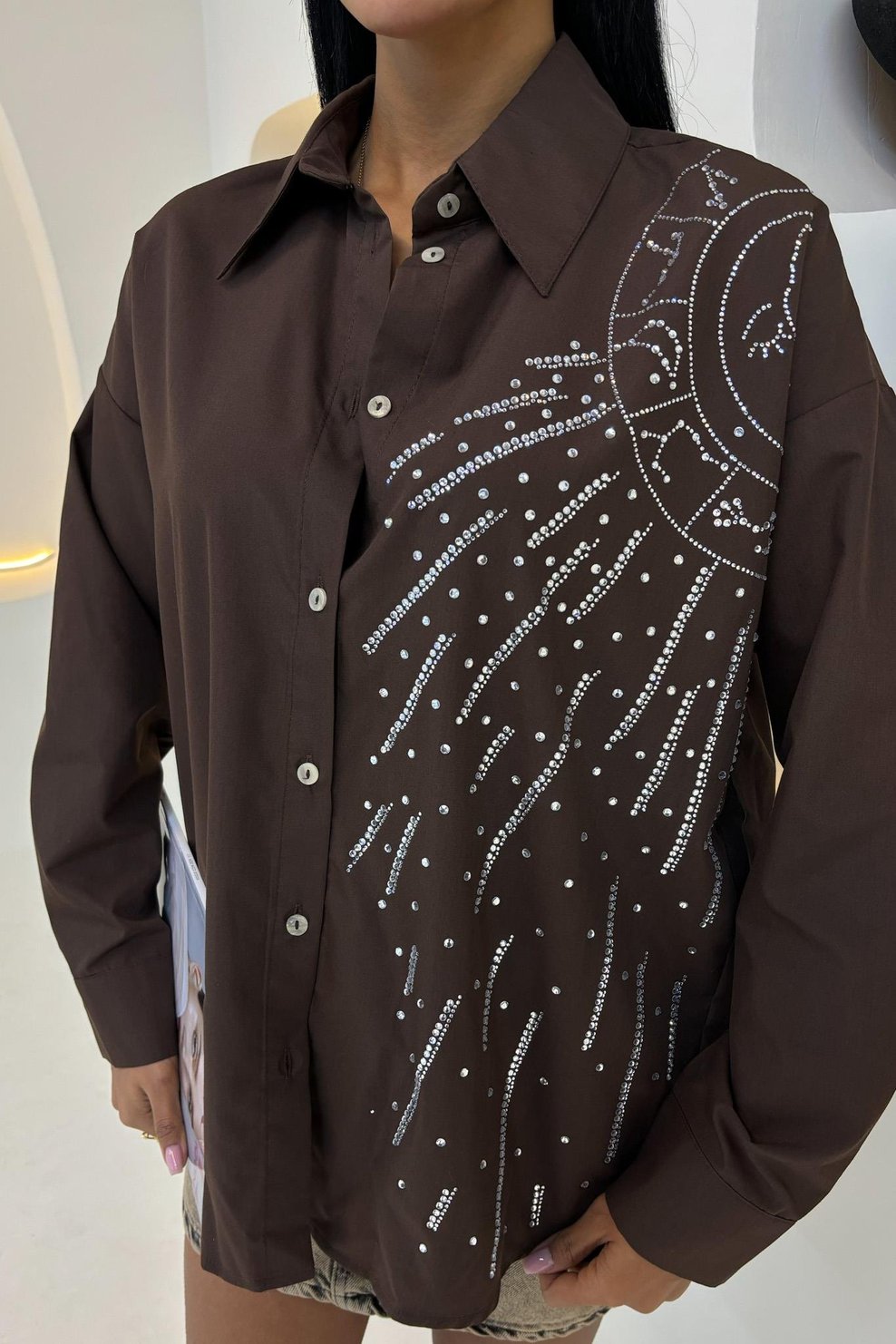 Moon Figured Stone Embroidered Poplin Shirt