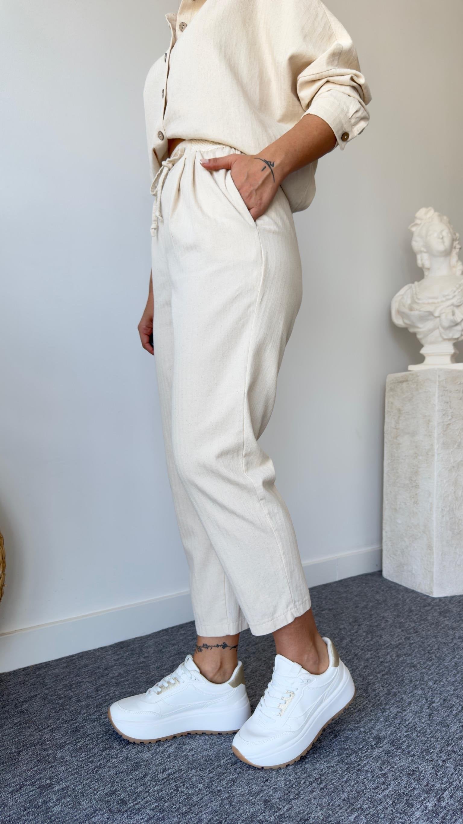 Ventu Elastic Waist Linen Trousers