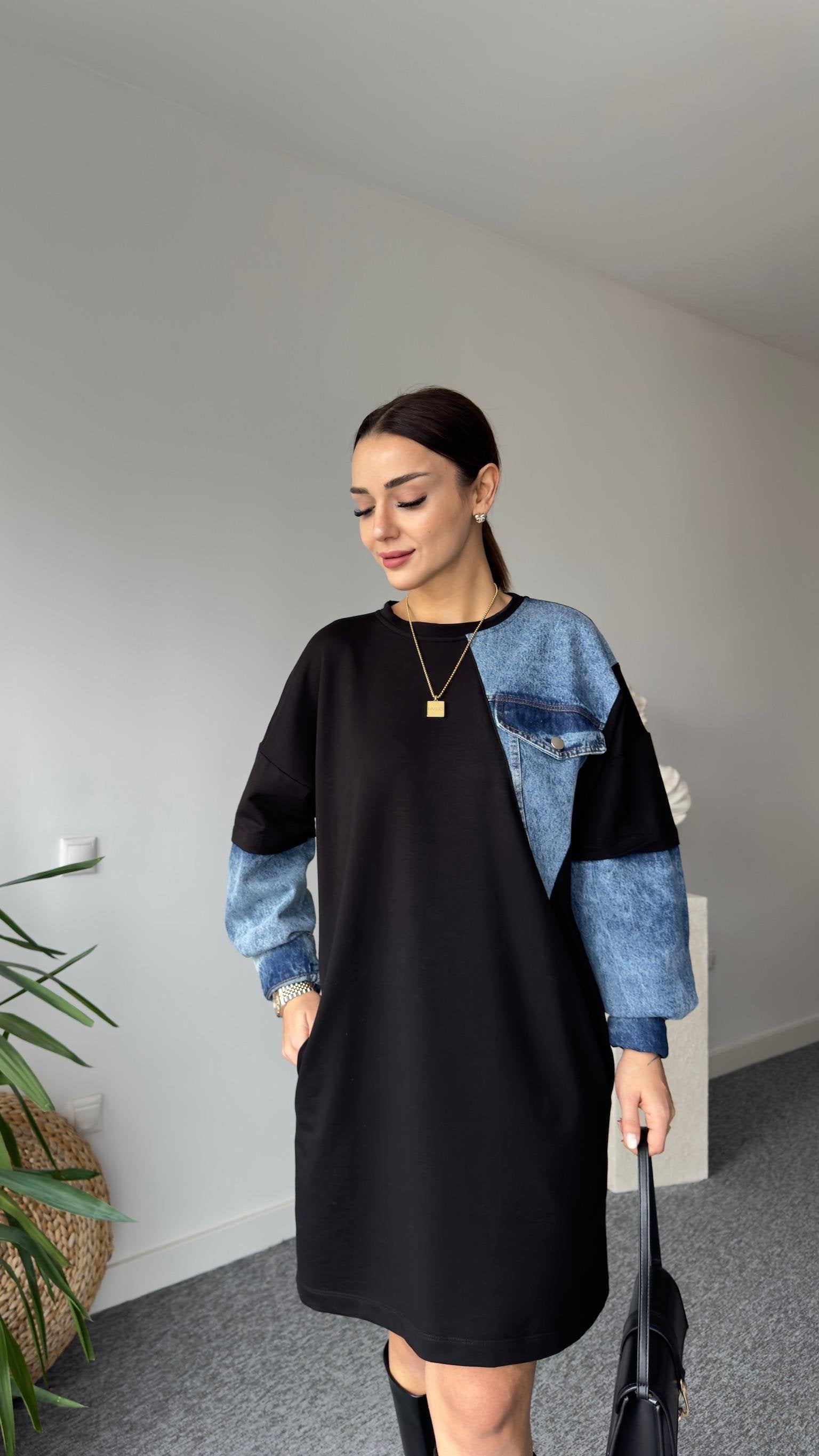 Brodi Denim Detailed Pocket Sweat Dress