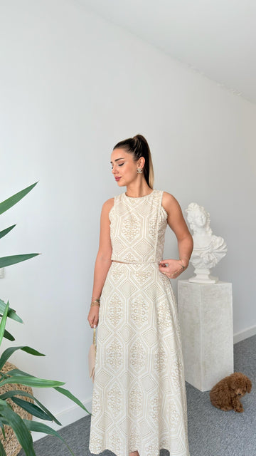 Patterned Linen Skirt Suit