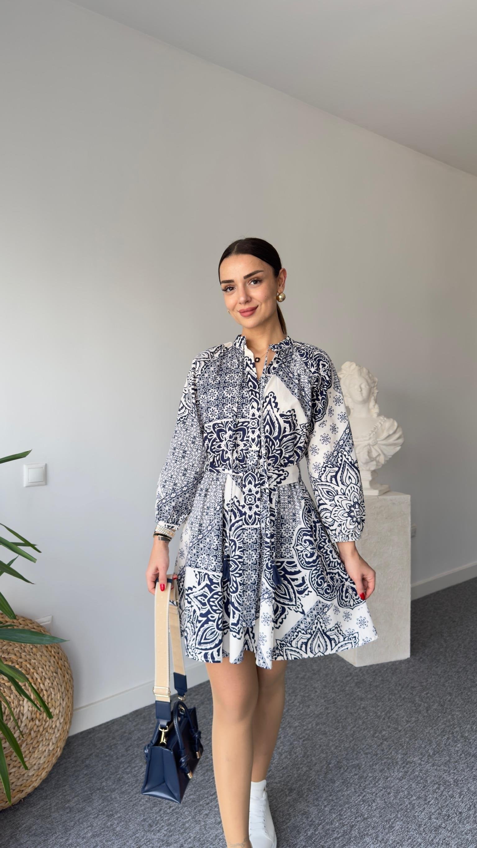 Lewa Blue Patterned Zra Dress