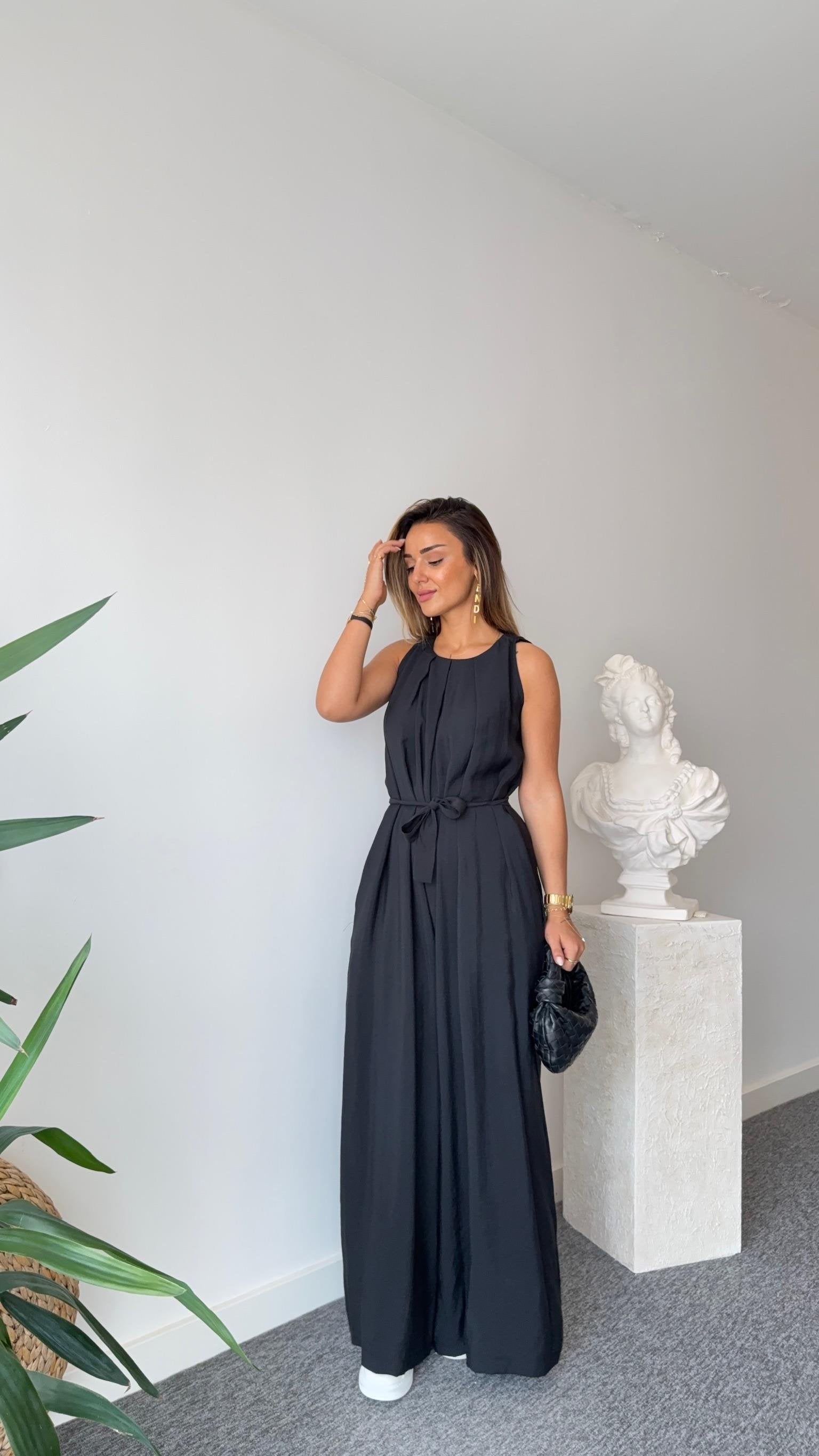 Black Maja Orj Brand Belted Jumpsuit