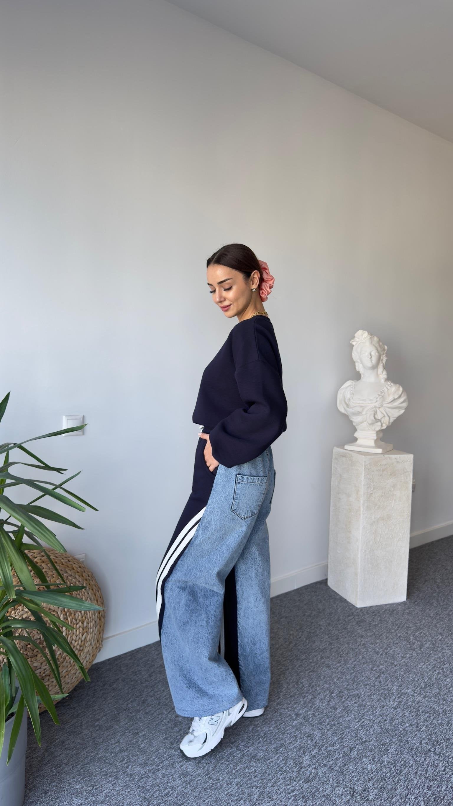 Liyz Striped Denim Detail Navy Tracksuit
