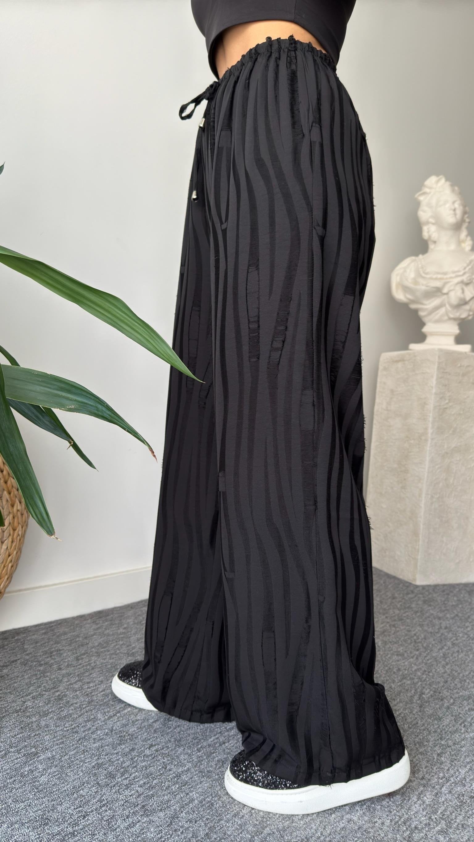 Black Usez One Shoulder Blouse Trouser Set