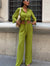 Ayrobin Suit with Tied Shirt and Slit Trousers Green