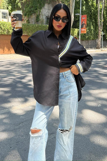 Oversize Poplin Shirt with Band Detail