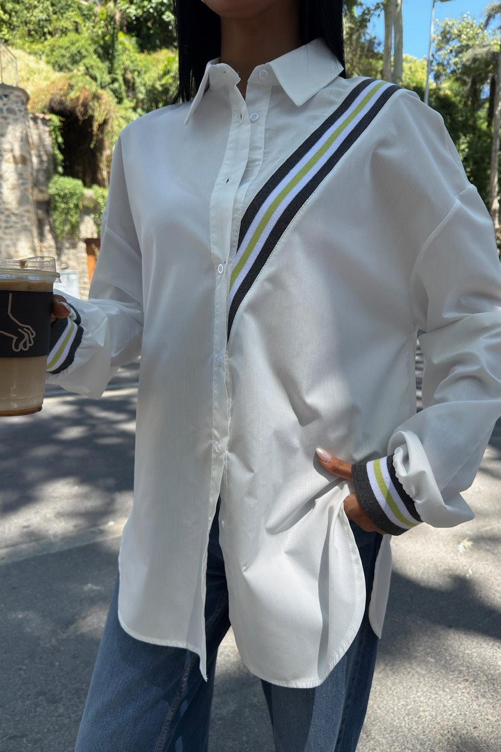 Oversize Poplin Shirt with Band Detail