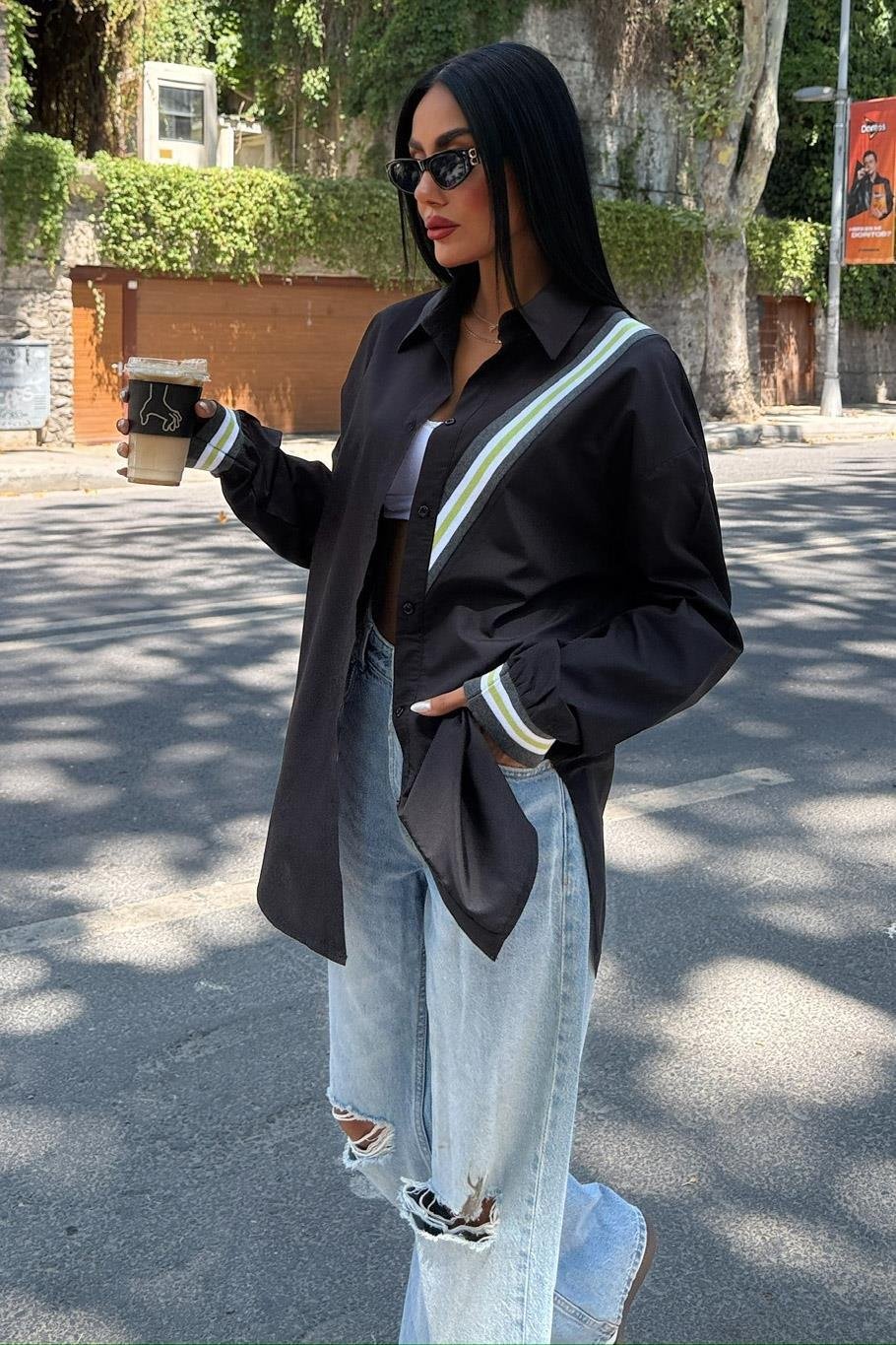 Oversize Poplin Shirt with Band Detail