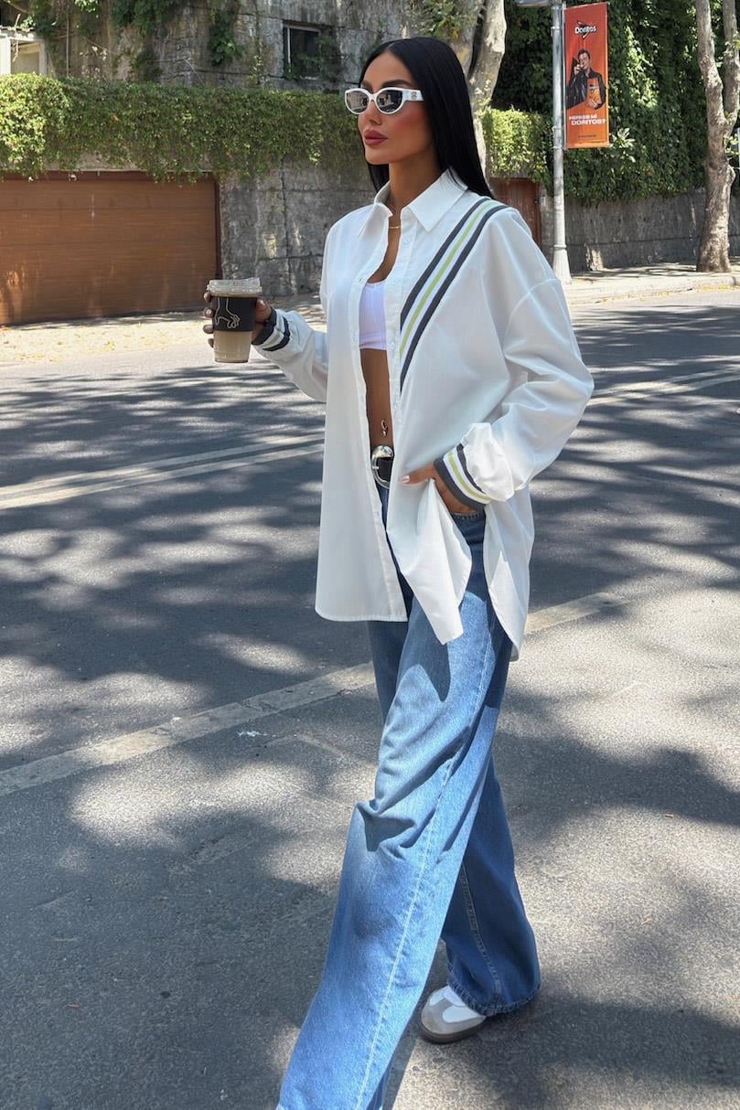Oversize Poplin Shirt with Band Detail
