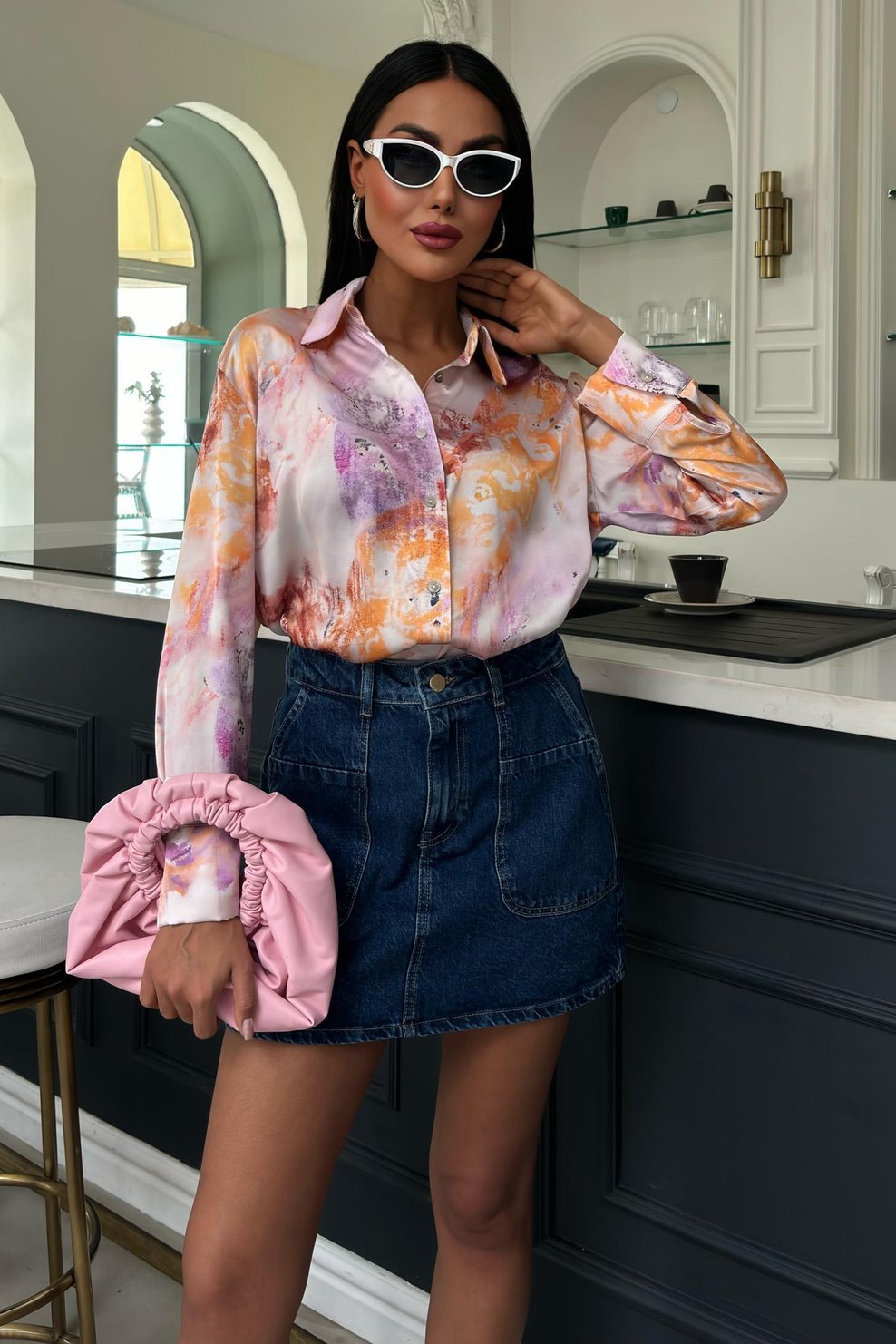 Batik Patterned Satin Shirt