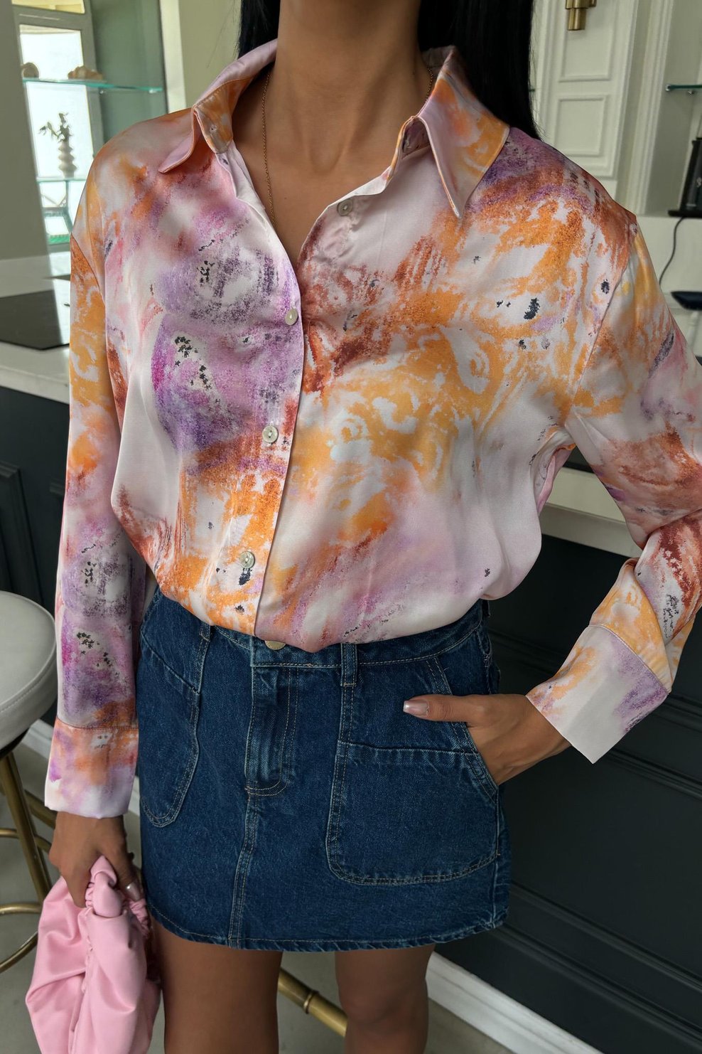 Batik Patterned Satin Shirt