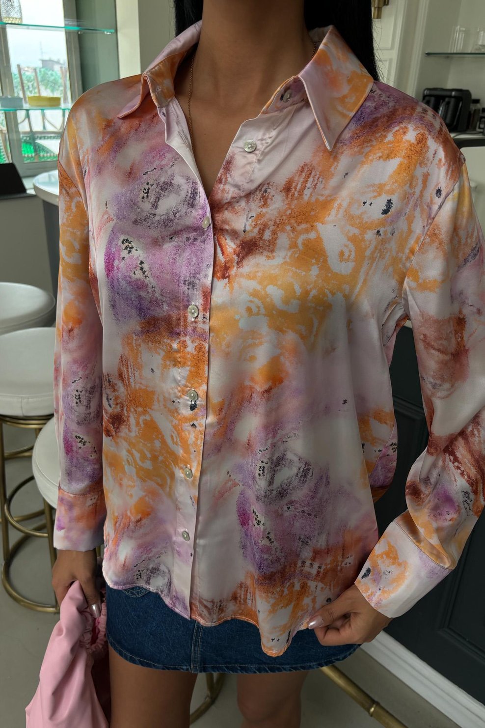Batik Patterned Satin Shirt