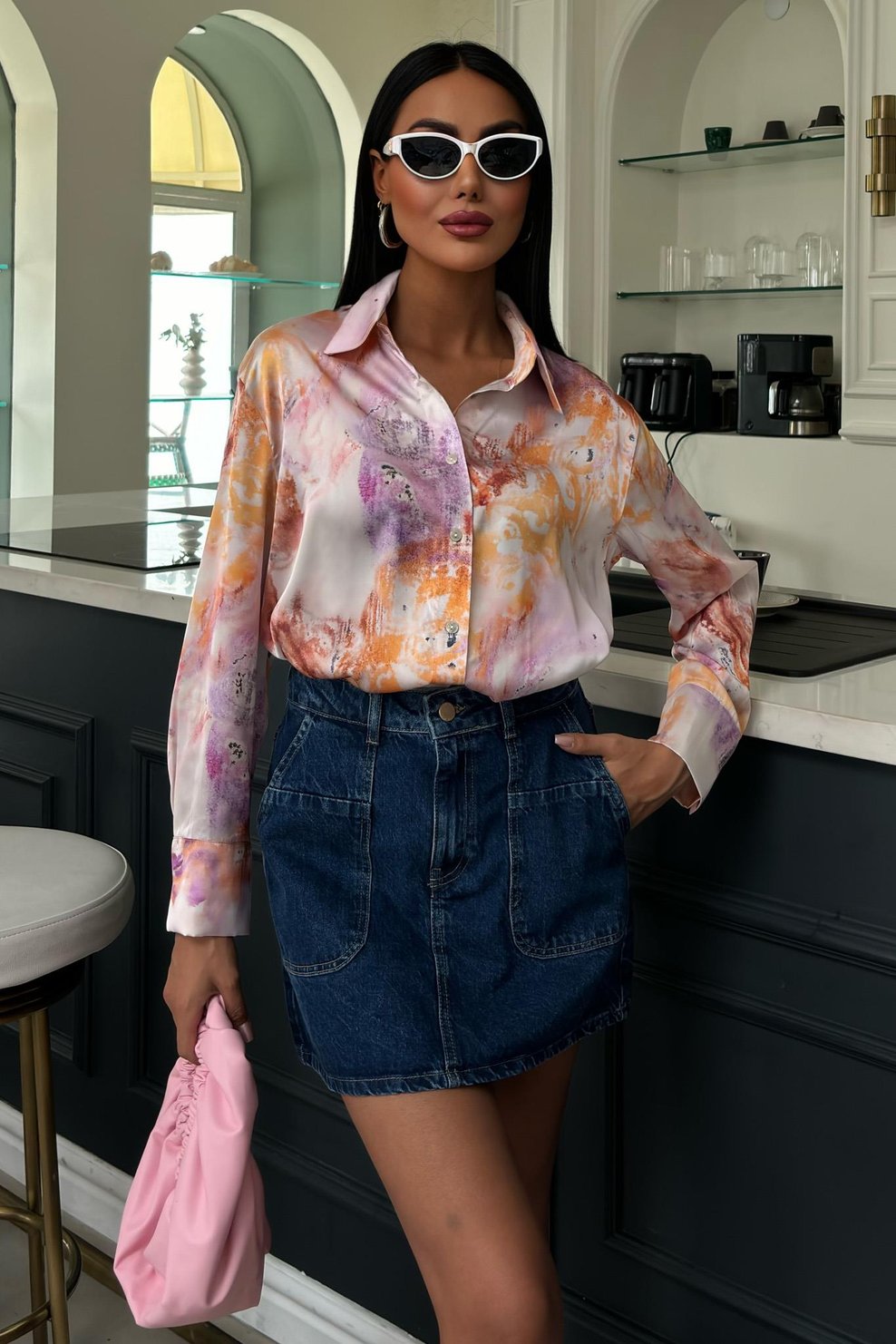 Batik Patterned Satin Shirt