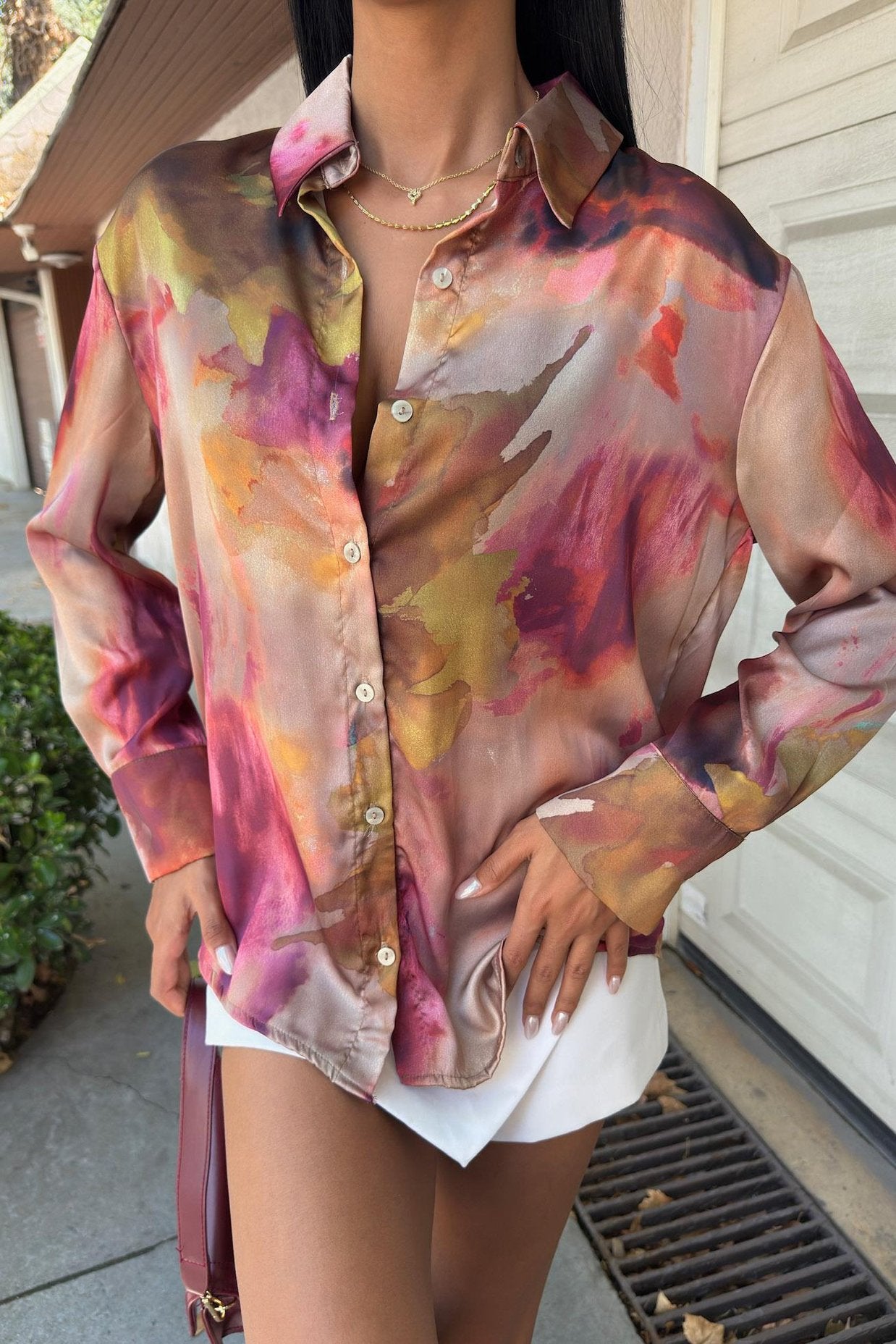 Batik Patterned Satin Shirt