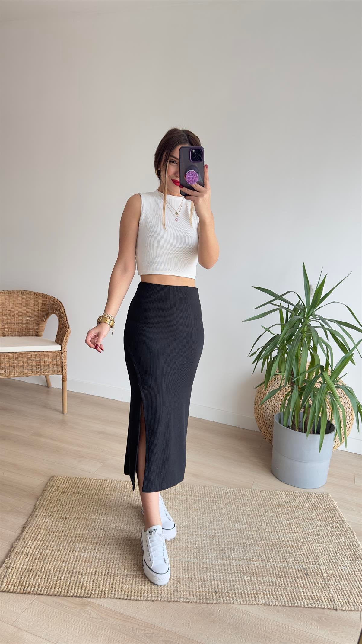 Black Midi Skirt with Slits