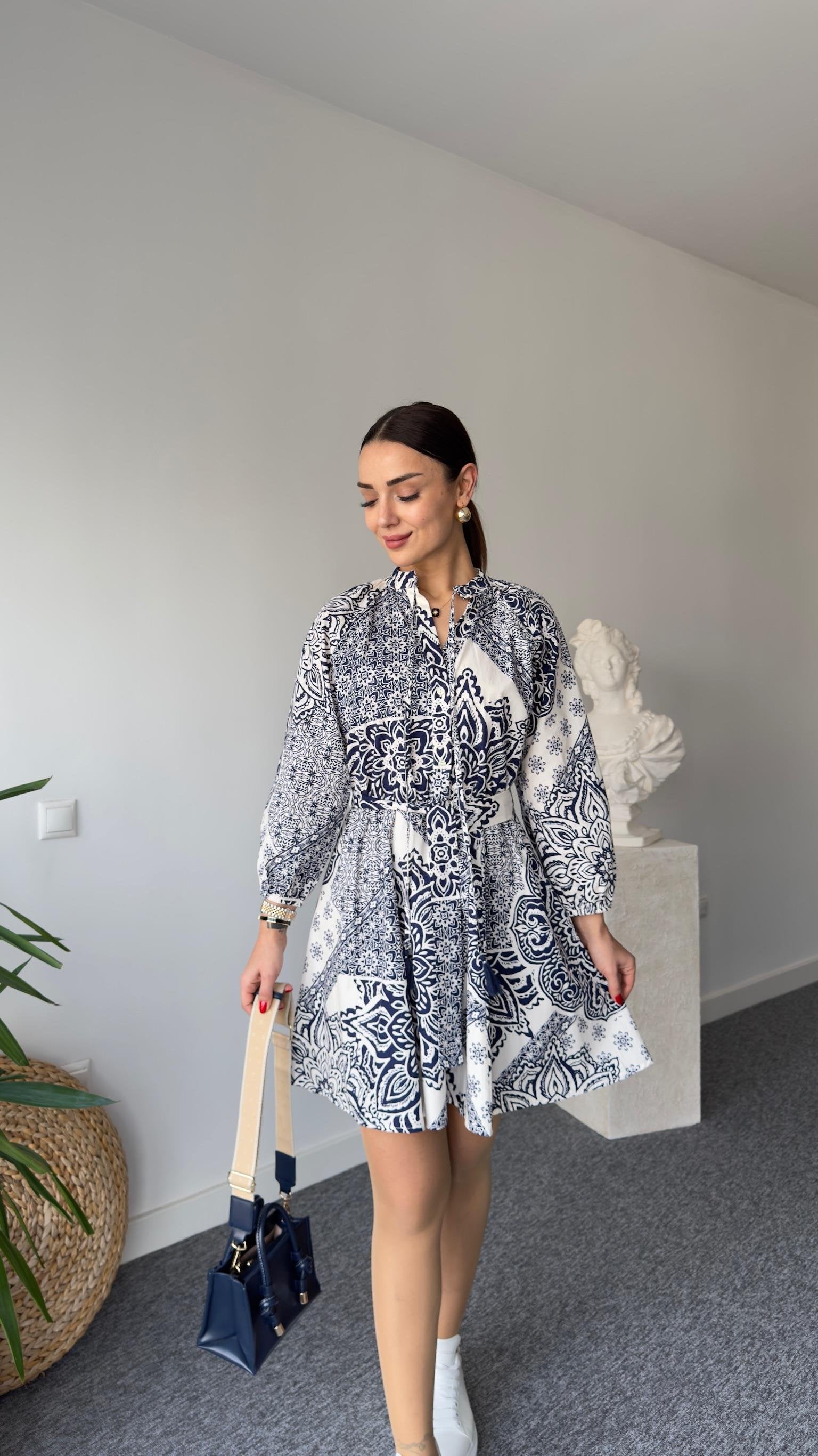 Lewa Blue Patterned Zra Dress
