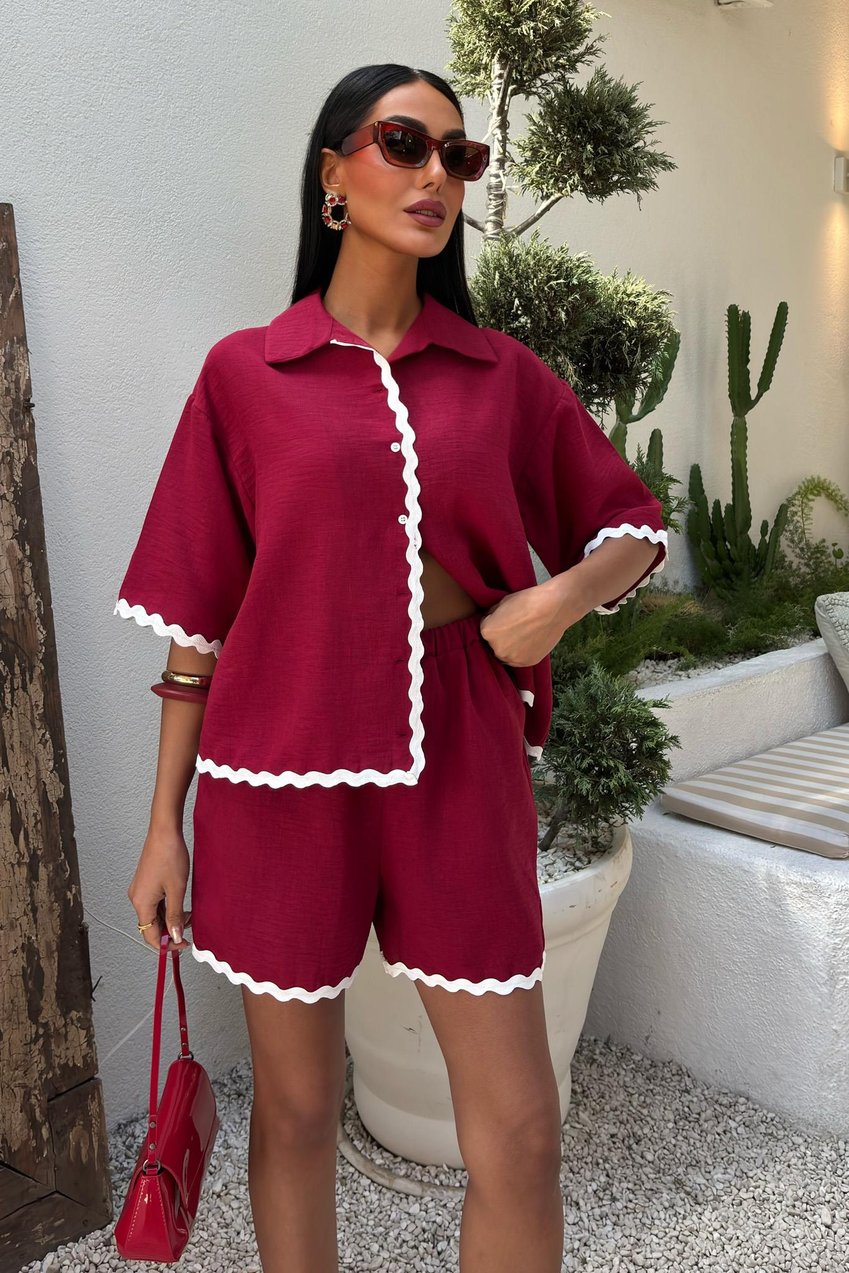 Linen Suit with Piping Detail and Shorts