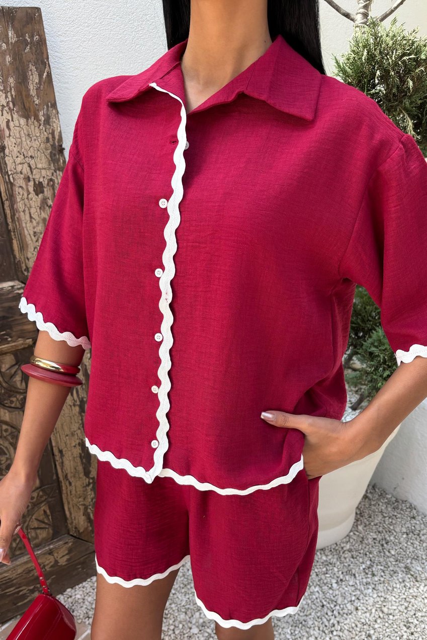 Linen Suit with Piping Detail and Shorts