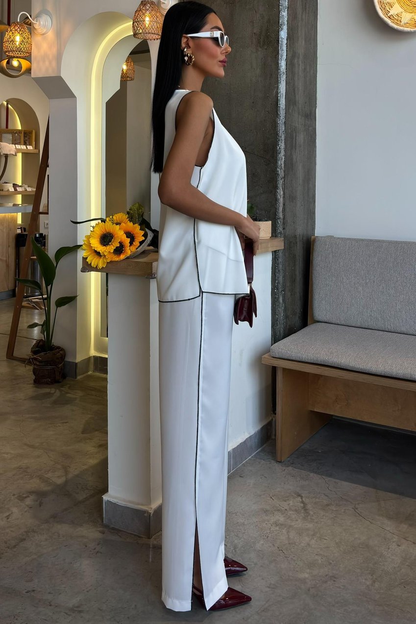 Casual Suit with Piping and Asymmetrical Details