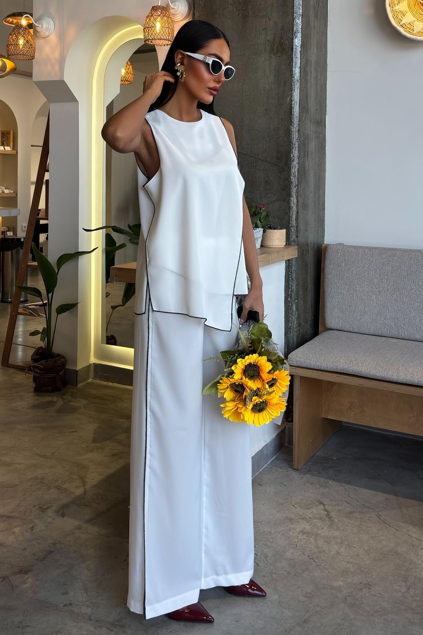 Casual Suit with Piping and Asymmetrical Details