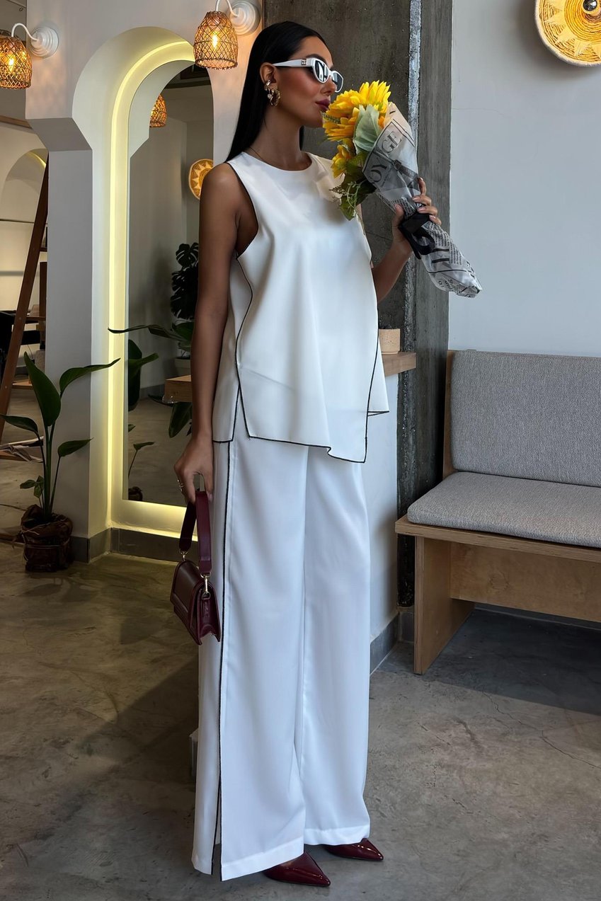 Casual Suit with Piping and Asymmetrical Details