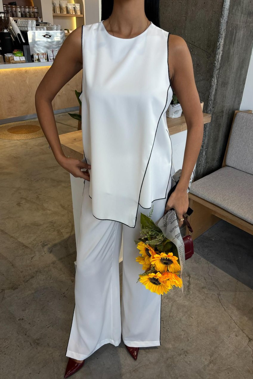 Casual Suit with Piping and Asymmetrical Details