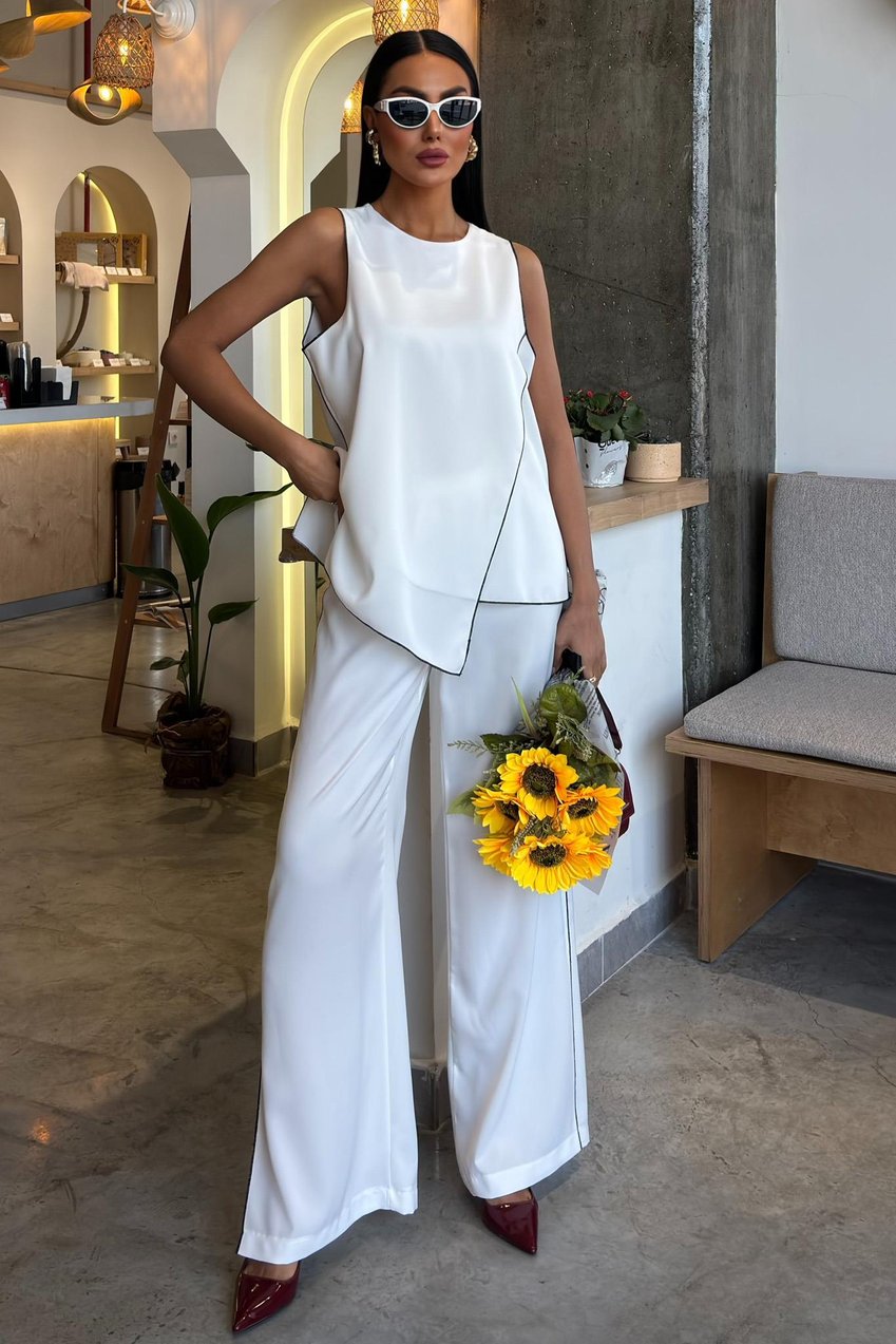 Casual Suit with Piping and Asymmetrical Details