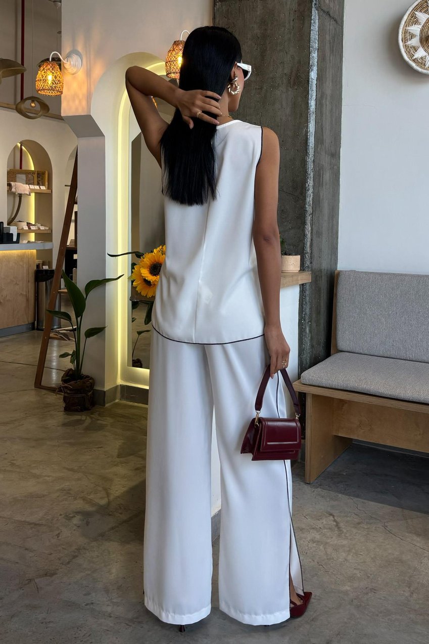 Casual Suit with Piping and Asymmetrical Details